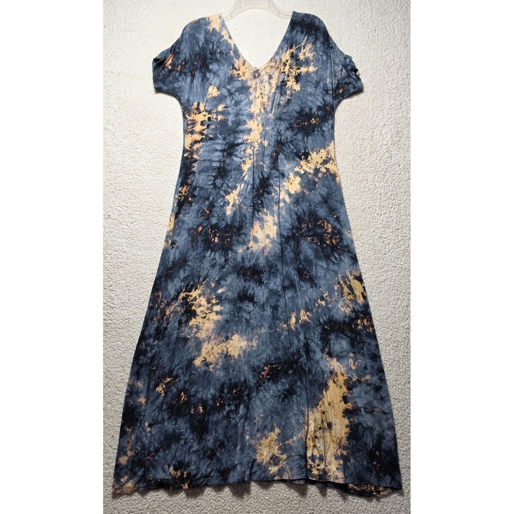 Soft Surroundings Tie Dye Maxi Dress Blue Orange V-Neck Empire Waist Medium
